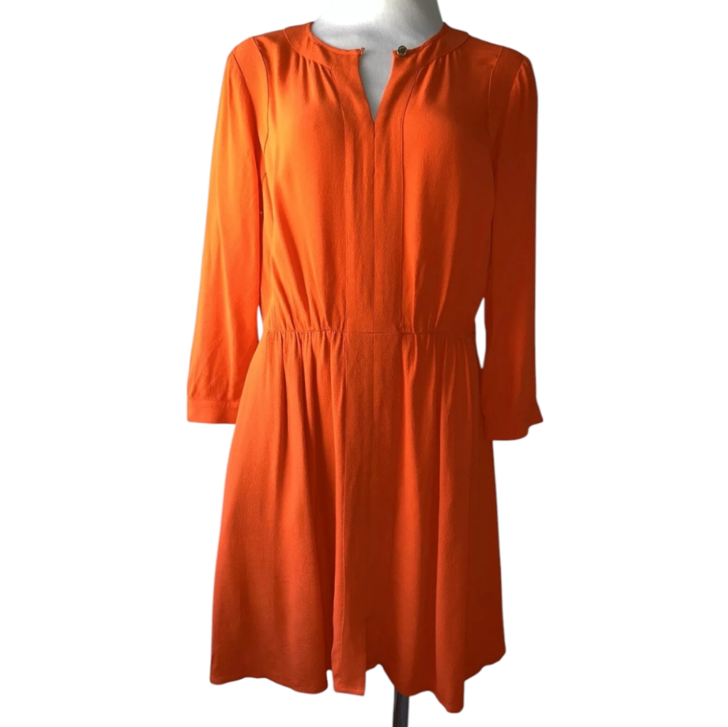 Nwt Juicy Couture Orange Blouson Crepe 3/4 Sleeves Edith Dress Size 10 Nwt